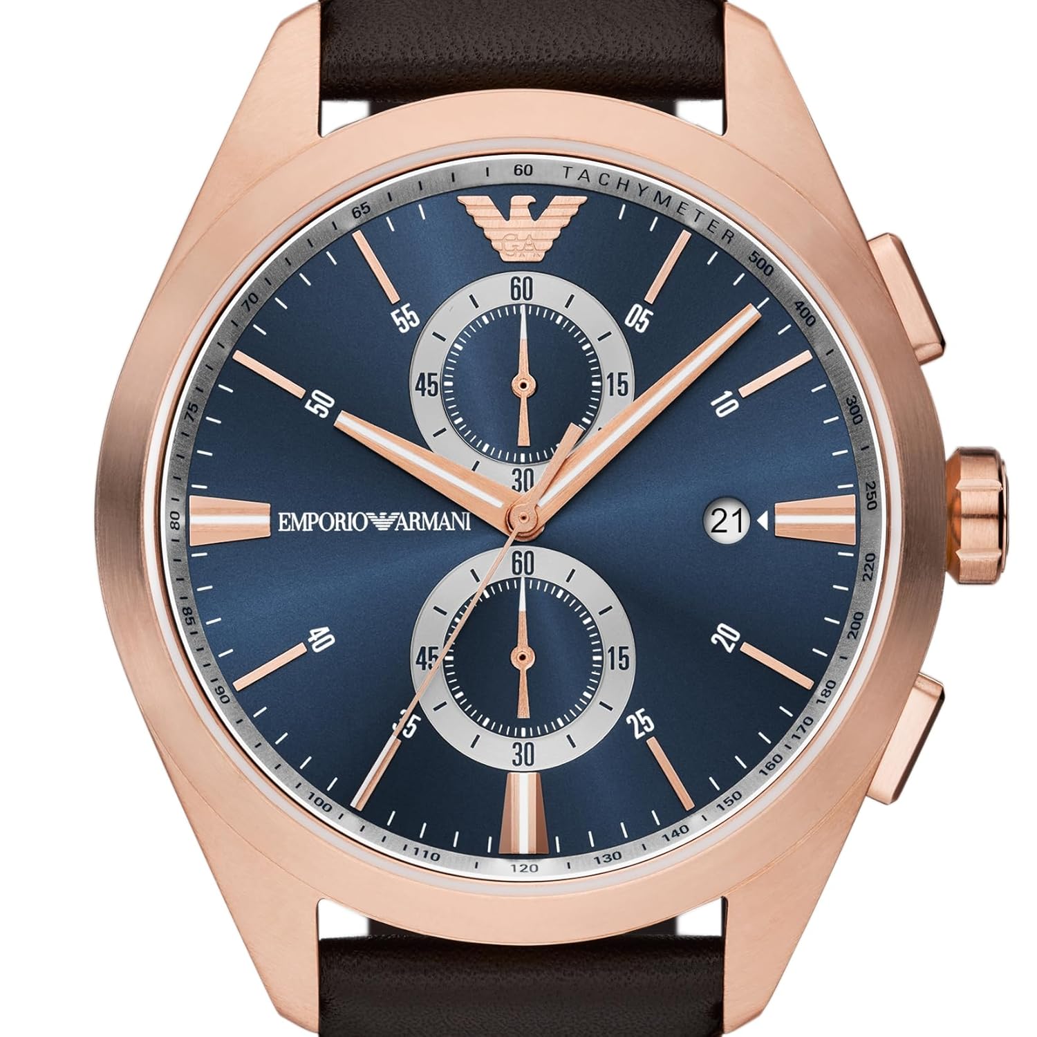 Emporio Armani Leather Analog Blue Dial Men Watch , Brown Band