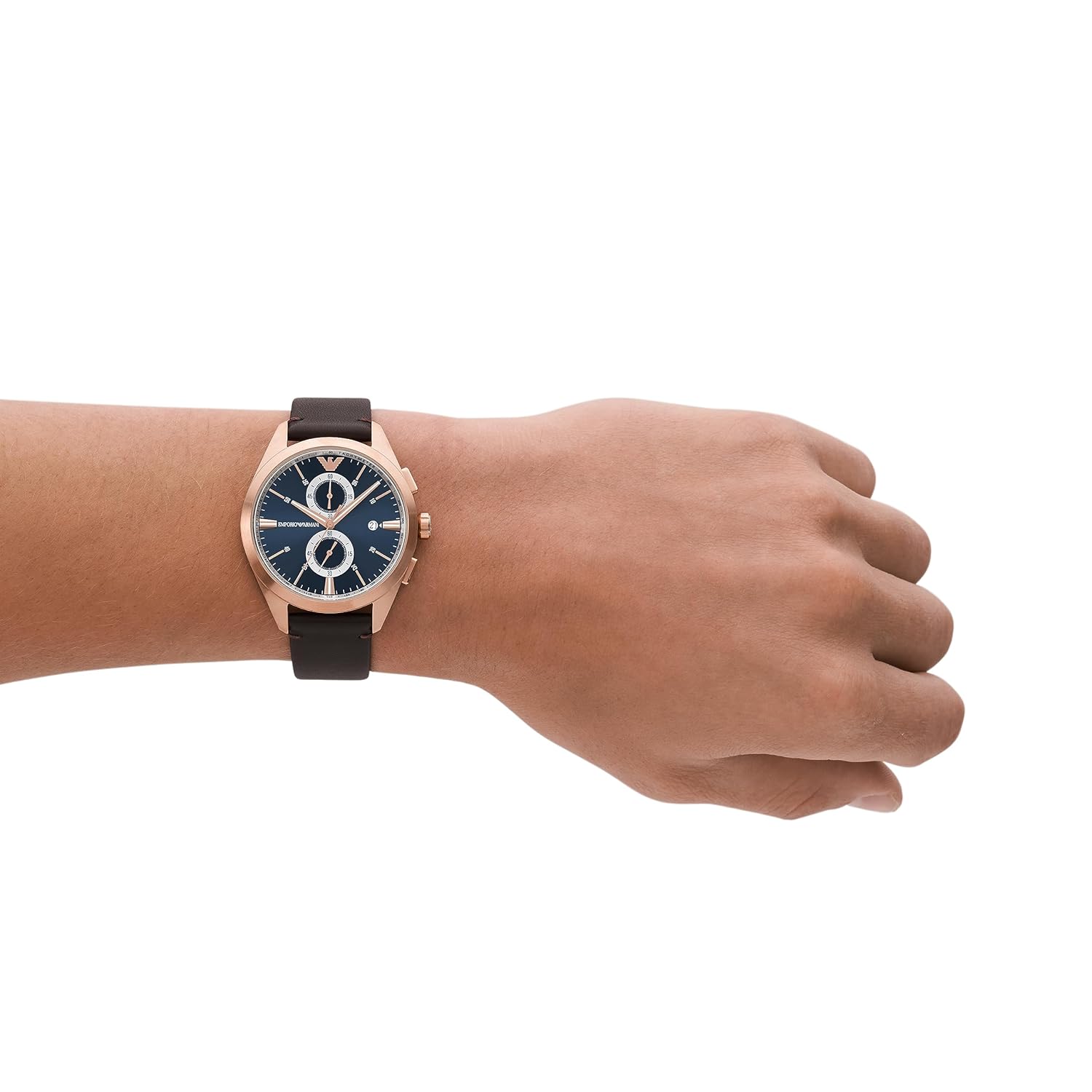 Emporio Armani Leather Analog Blue Dial Men Watch , Brown Band
