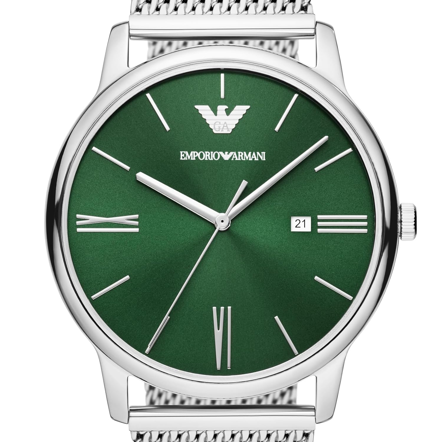 Emporio Armani Stainless Steel Analog Green Dial Men Watch, Silver Band