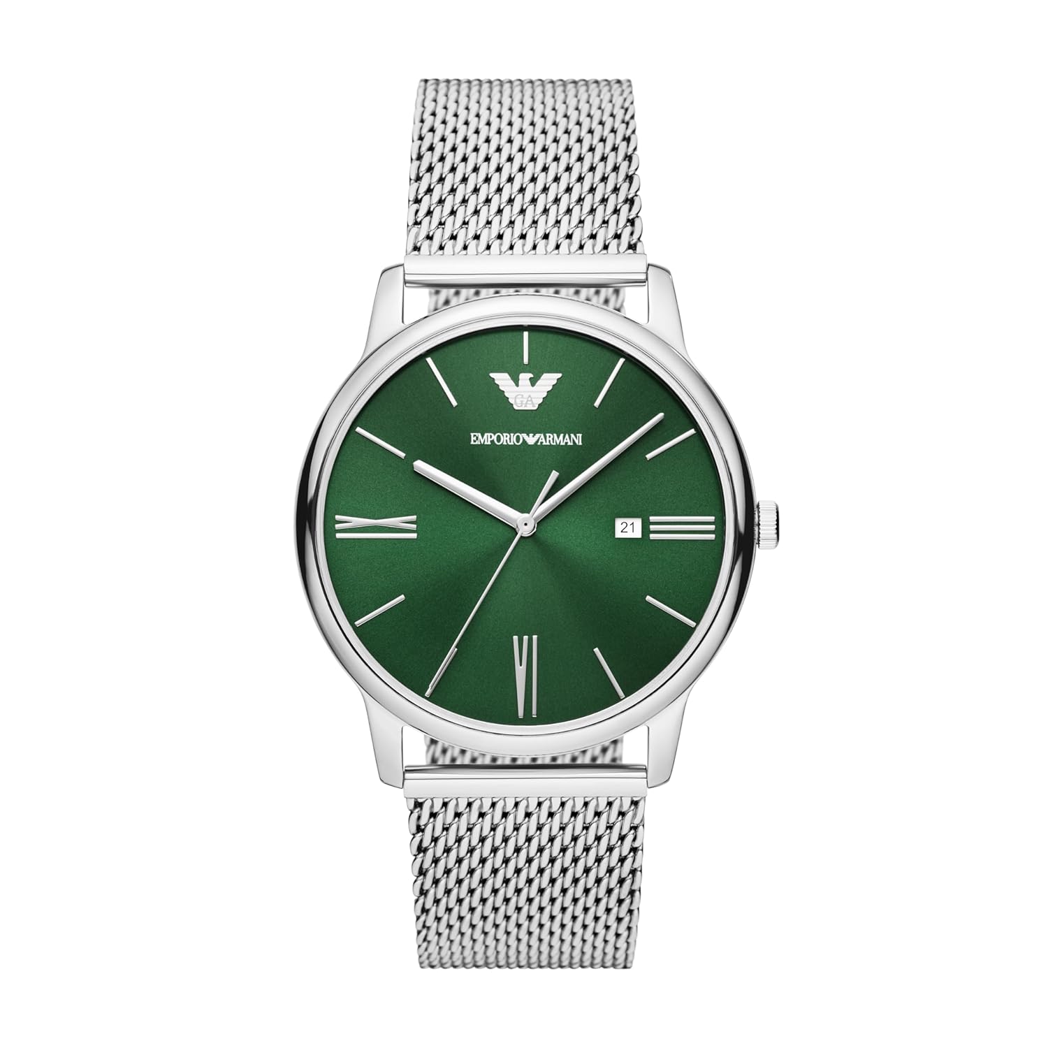 Emporio Armani Stainless Steel Analog Green Dial Men Watch, Silver Band