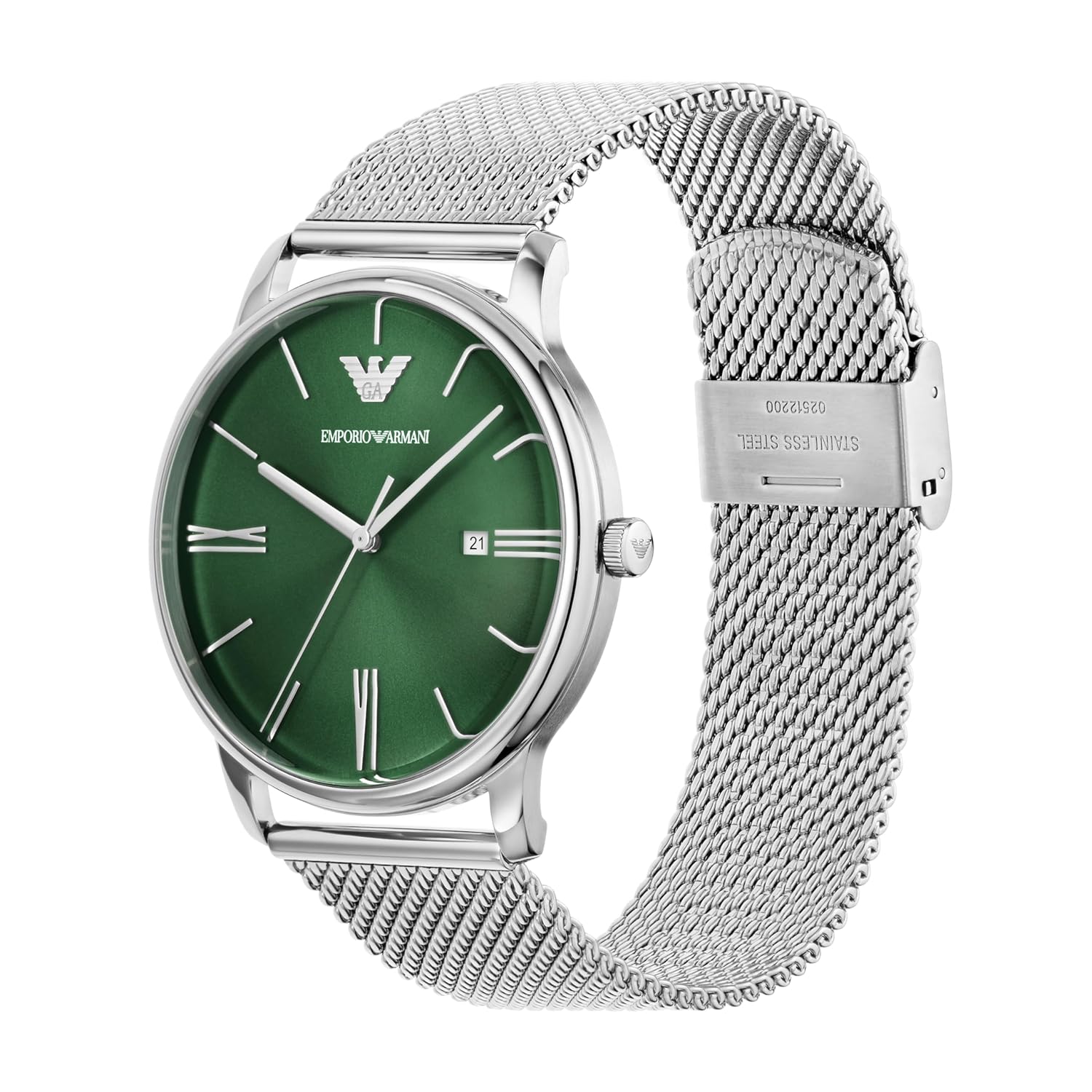 Emporio Armani Stainless Steel Analog Green Dial Men Watch, Silver Band