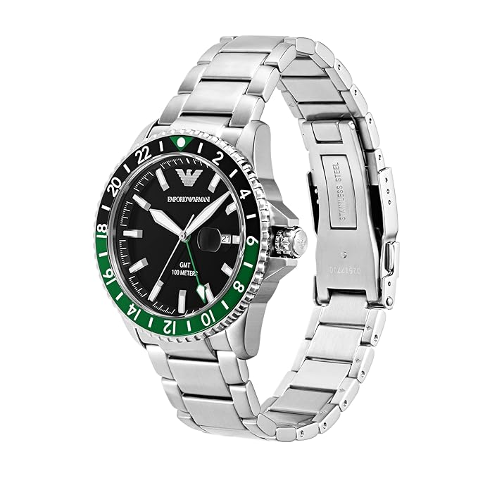 Emporio Armani Stainless Steel Analog Black Dial Men's Watch, Band Color:Black