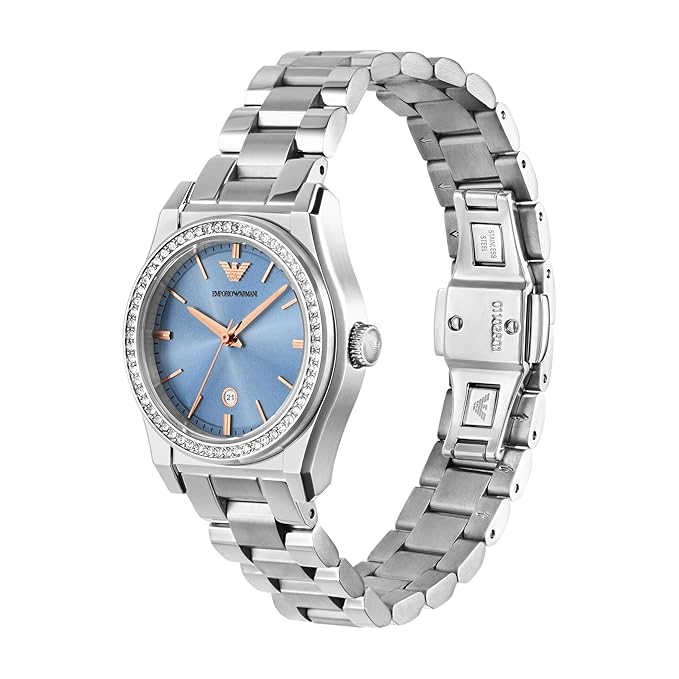 Emporio Armani Stainless Steel Analog Blue Dial Women's Watch, Band Color:Silver