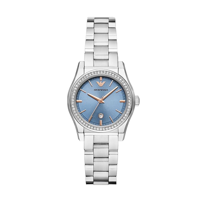 Emporio Armani Stainless Steel Analog Blue Dial Women's Watch, Band Color:Silver