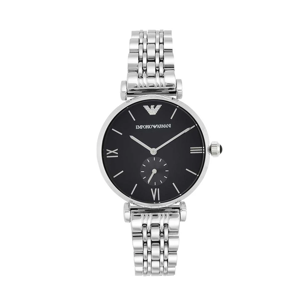 Emporio Armani Stainless Steel Analog Black Dial Men Watch, Black Band