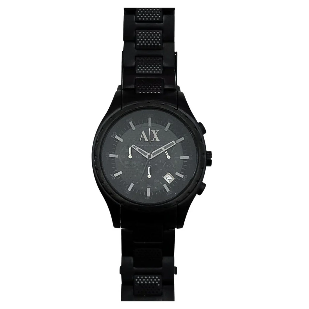 Armani Exchange Chronograph Black Dial Black Steel Strap Watch for Men