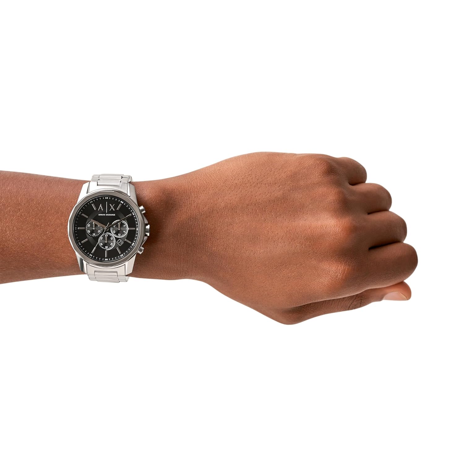 Armani Exchange Stainless Steel Analog Black Dial Men Watch Silver Band