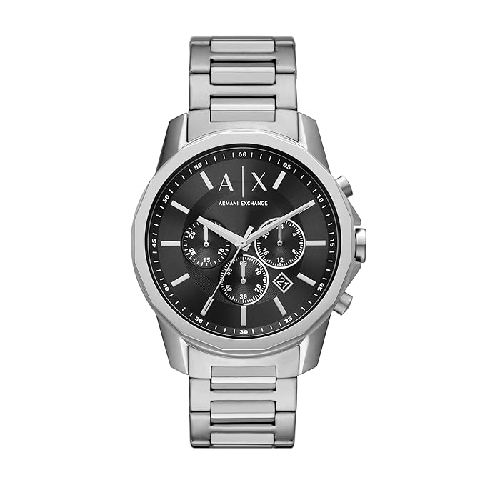 Armani Exchange Stainless Steel Analog Black Dial Men Watch Silver Band