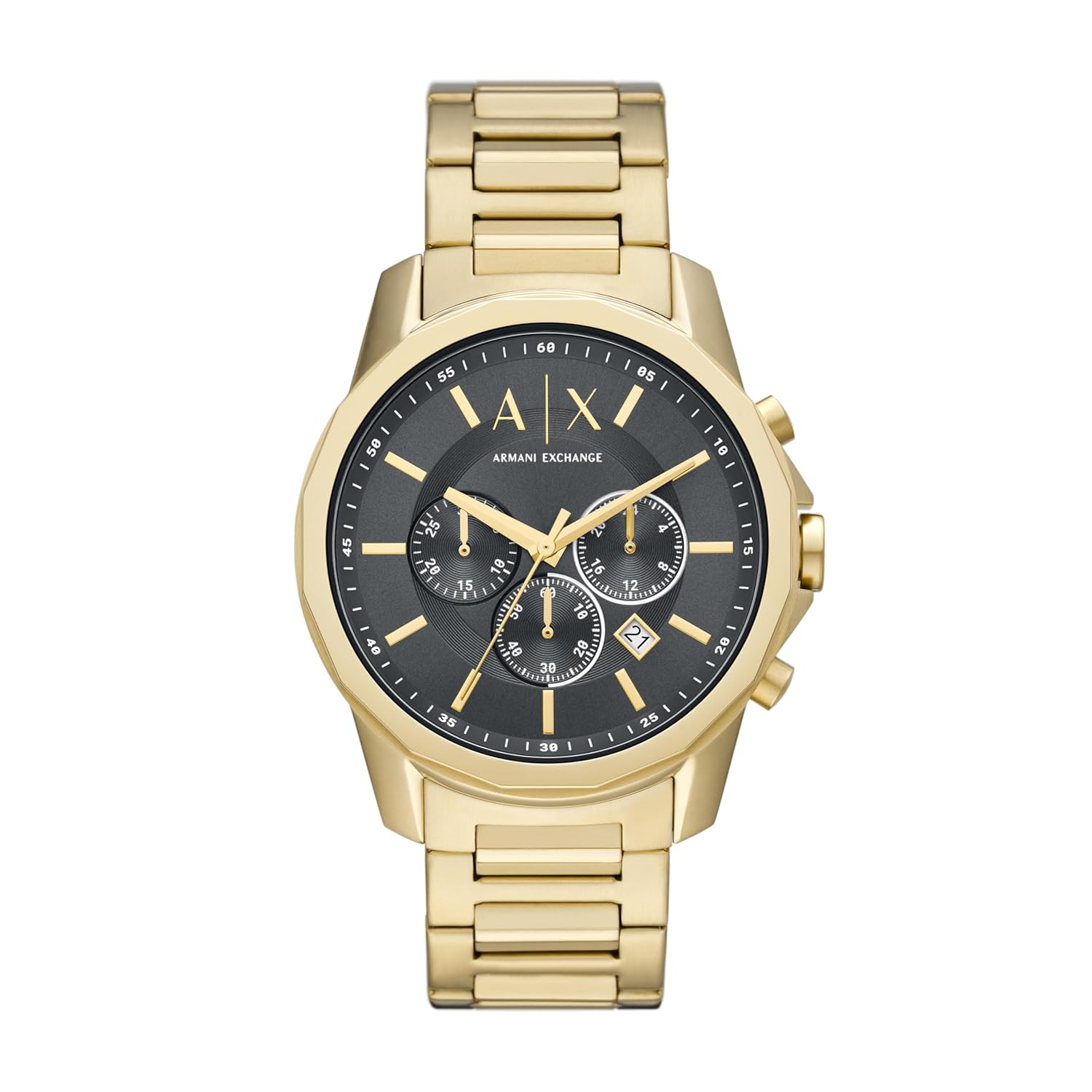 Armani Exchange Stainless Steel Analog Gray Dial Men Watch Gold Band