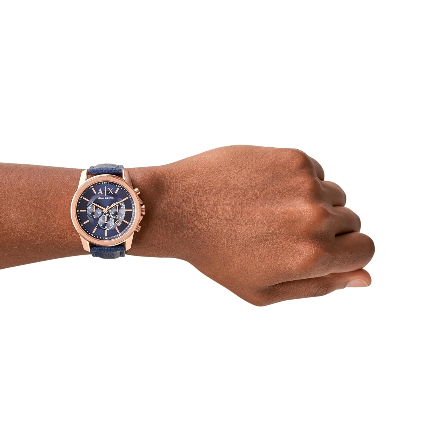 Armani Exchange Leather Analog Blue Dial Men Watch Blue Band