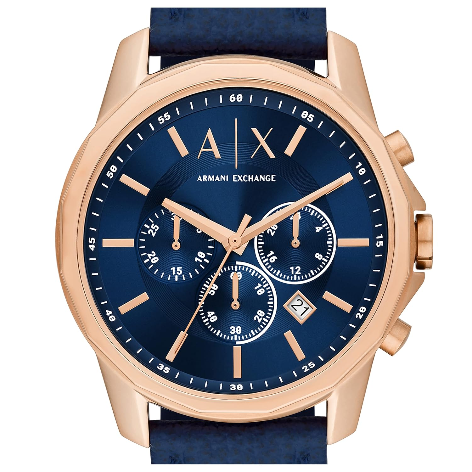 Armani Exchange Leather Analog Blue Dial Men Watch Blue Band