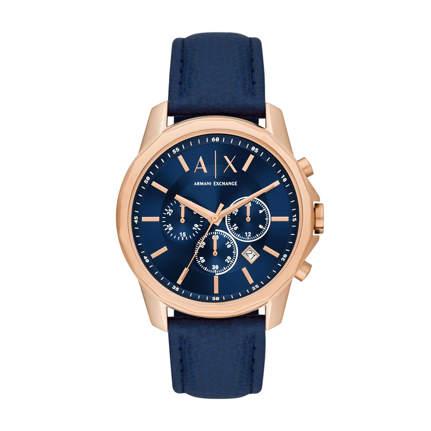 Armani Exchange Leather Analog Blue Dial Men Watch Blue Band
