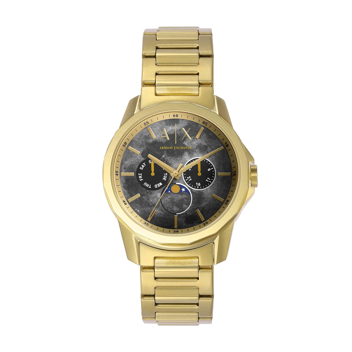 Armani Exchange Stainless Steel Analog Gray Dial Men Watch Gold Band