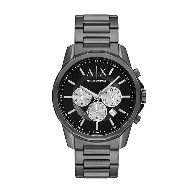 Armani Exchange Stainless Steel Analog Black Dial Men's Watch Band Color:Gray