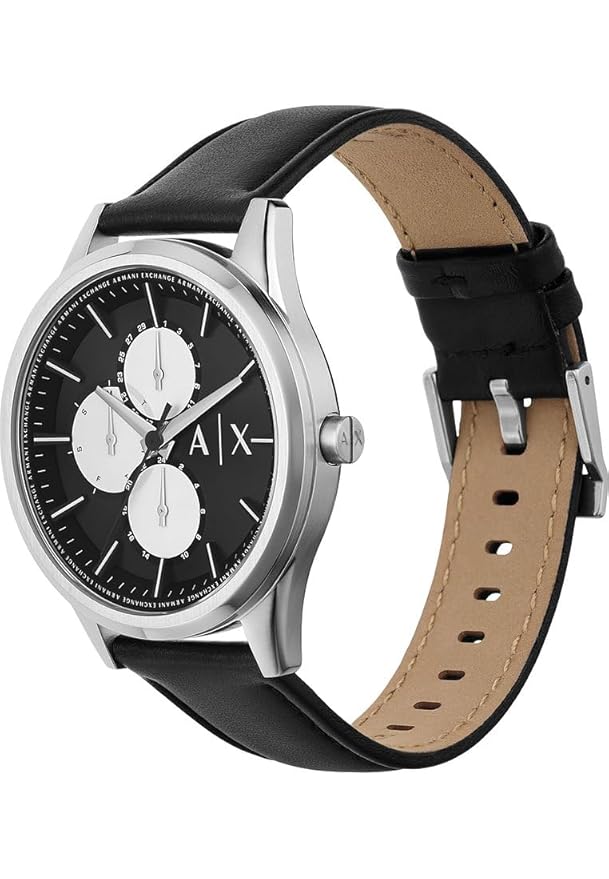 Armani Exchange A|X Multifunction Black Leather Watch BLACK, Modern