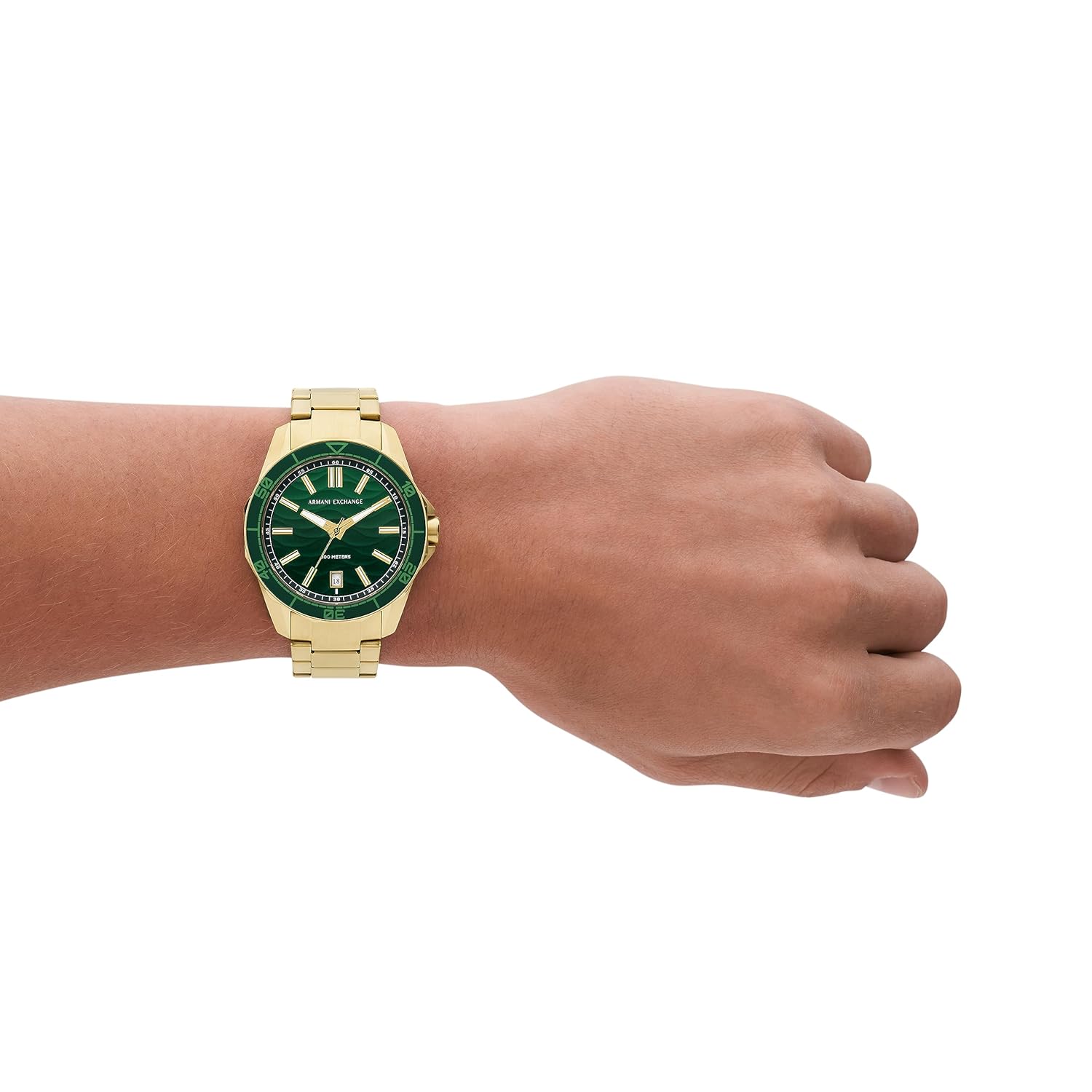Armani Exchange Analog Green Dial Men's Watch Stainless Steel, Gold Strap