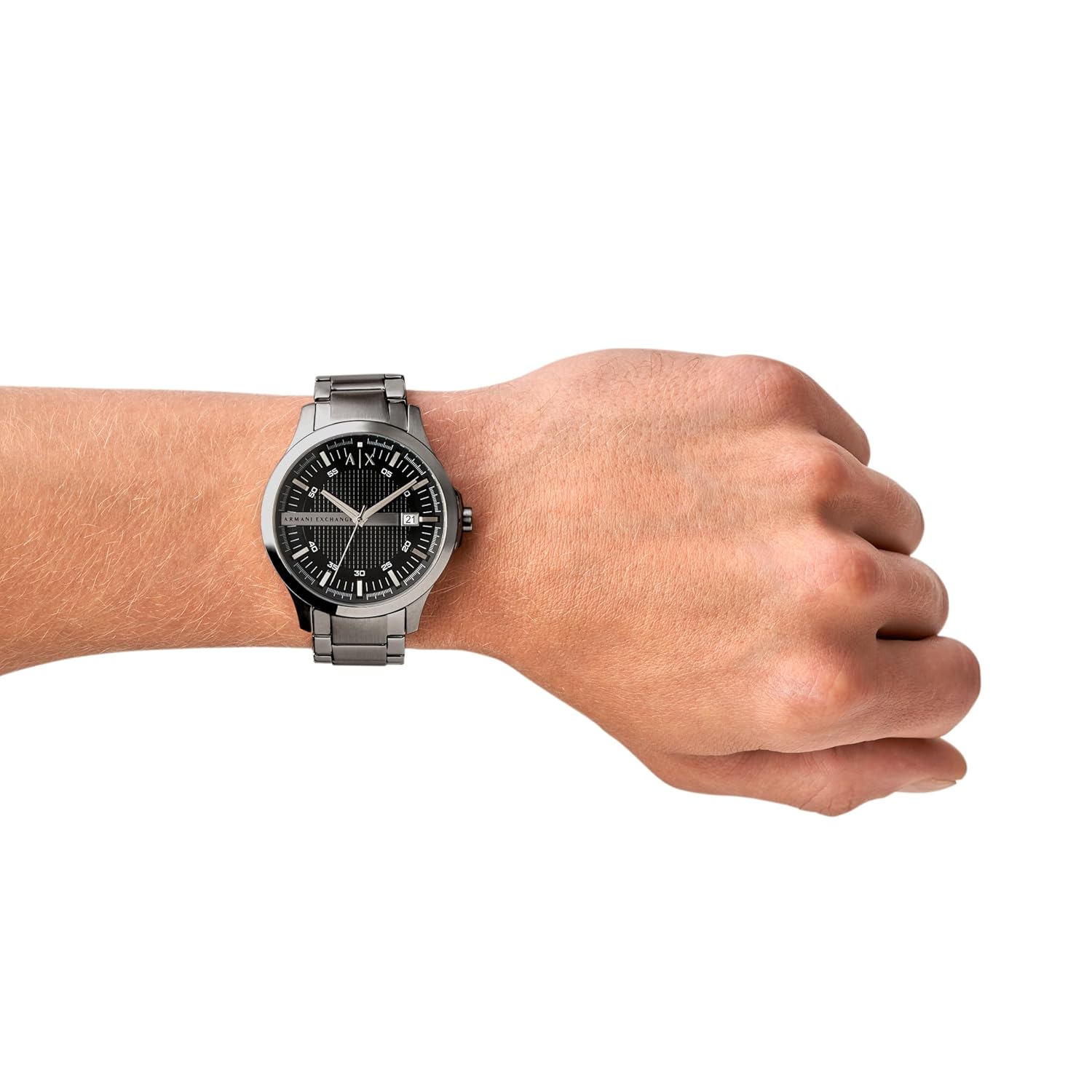 Armani Exchange Hampton Analog Black Dial Silver Band Men's Stainless Steel Watch