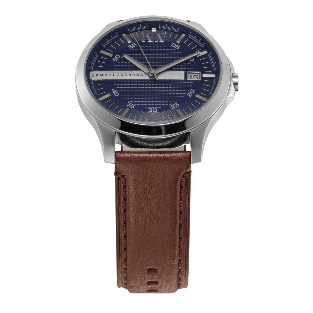 Armani Exchange Leather Analog Blue Dial Men Watch Brown Band