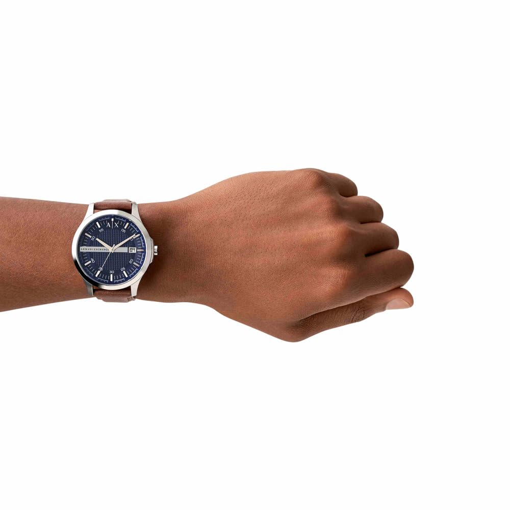 Armani Exchange Leather Analog Blue Dial Men Watch Brown Band