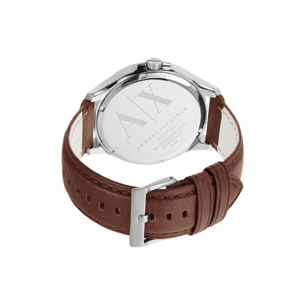 Armani Exchange Leather Analog Blue Dial Men Watch Brown Band