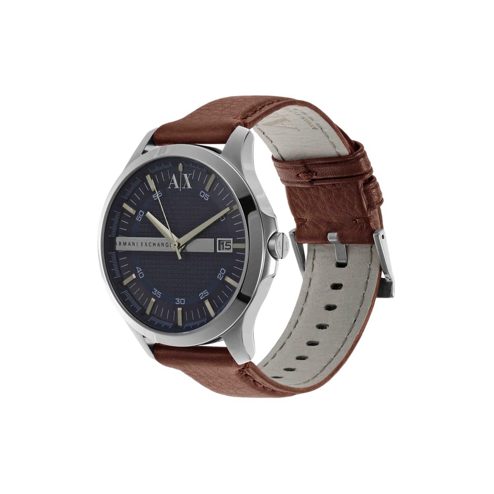 Armani Exchange Leather Analog Blue Dial Men Watch Brown Band