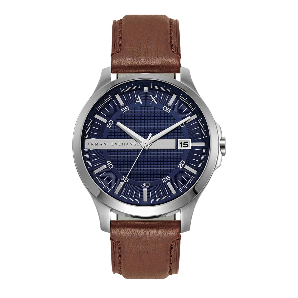 Armani Exchange Leather Analog Blue Dial Men Watch Brown Band