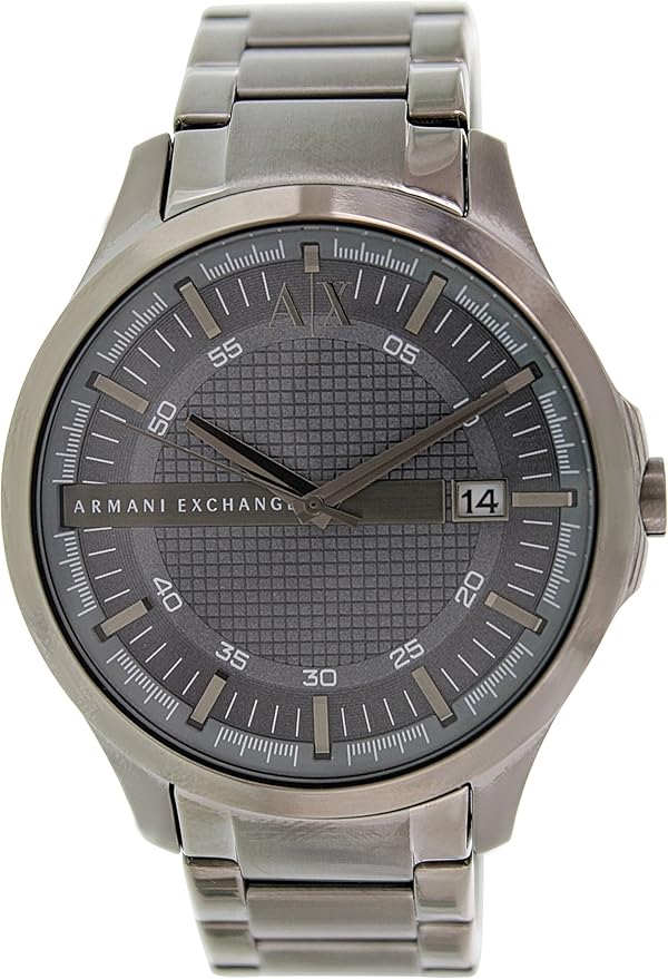 Armani Exchange Hampton Grey Textured Dial Gunmetal Ion-plated Mens Watch