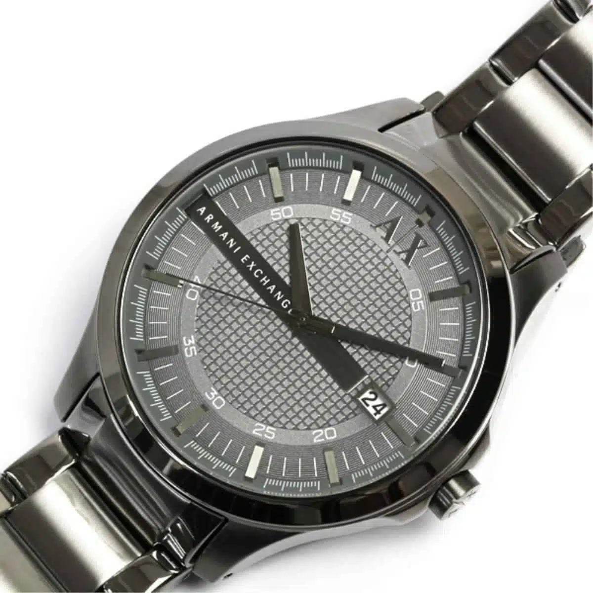 Armani Exchange Hampton Grey Textured Dial Gunmetal Ion-plated Mens Watch