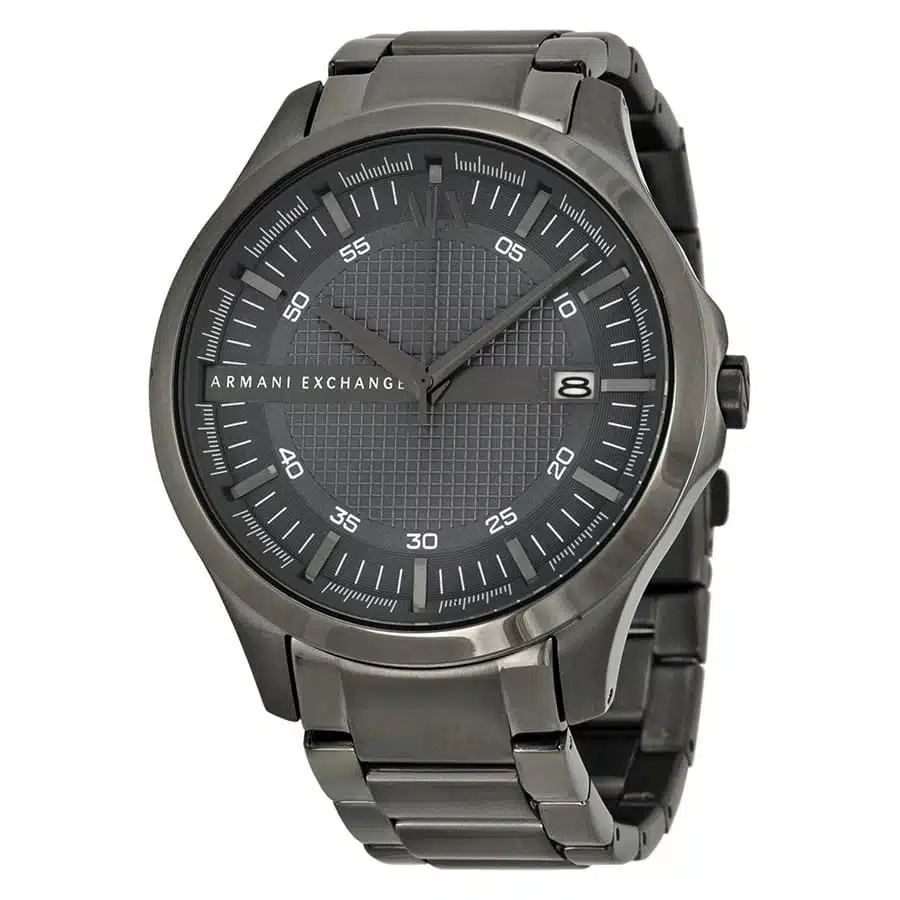 Armani Exchange Hampton Grey Textured Dial Gunmetal Ion-plated Mens Watch