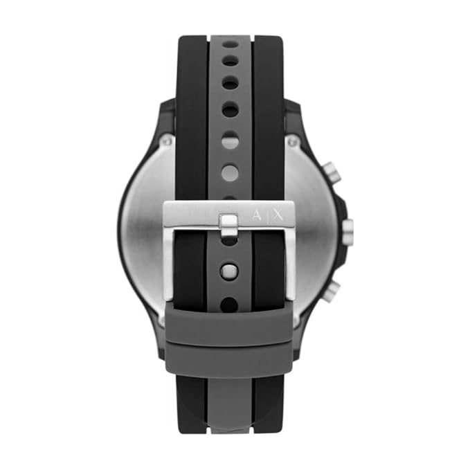 Armani Exchange Watch for Men, Quartz Movement, 46 mm Black, Gray Nylon Case with a Silicone Strap,Graphite and Blue, Strap