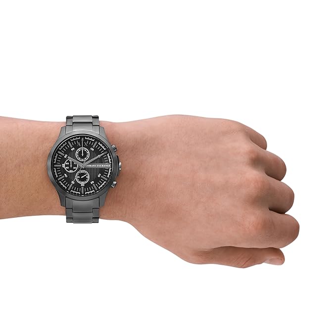 Armani Exchange Stainless Steel Analog Black Dial Men's Watch Band Color:Grey