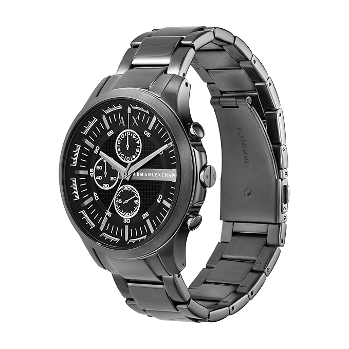Armani Exchange Stainless Steel Analog Black Dial Men's Watch Band Color:Grey