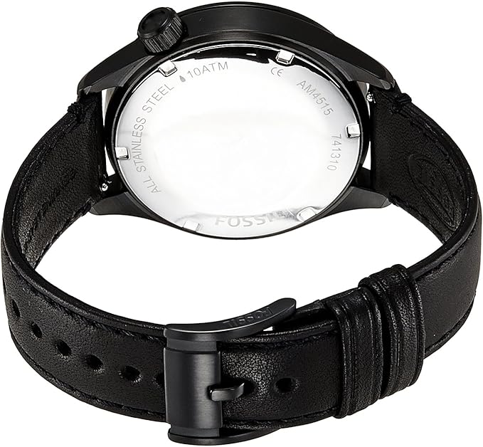 Fossil AM4515 Men's Black The Aeroflite Three-Hand Leather Watch