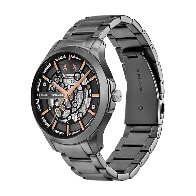 Armani Exchange Stainless Steel Analog Black Dial Men's Watch, Band Color:Gray