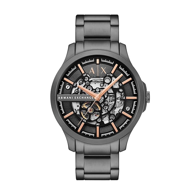 Armani Exchange Stainless Steel Analog Black Dial Men's Watch, Band Color:Gray