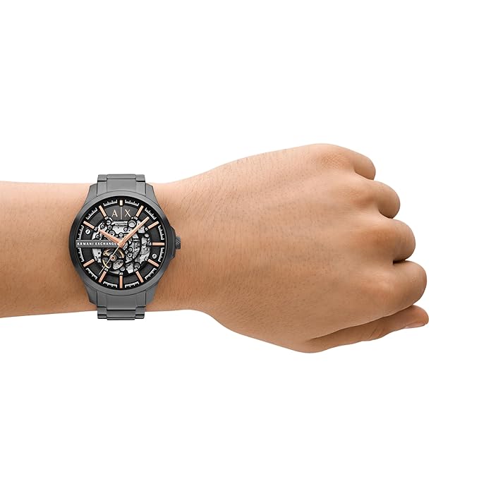 Armani Exchange Stainless Steel Analog Black Dial Men's Watch, Band Color:Gray