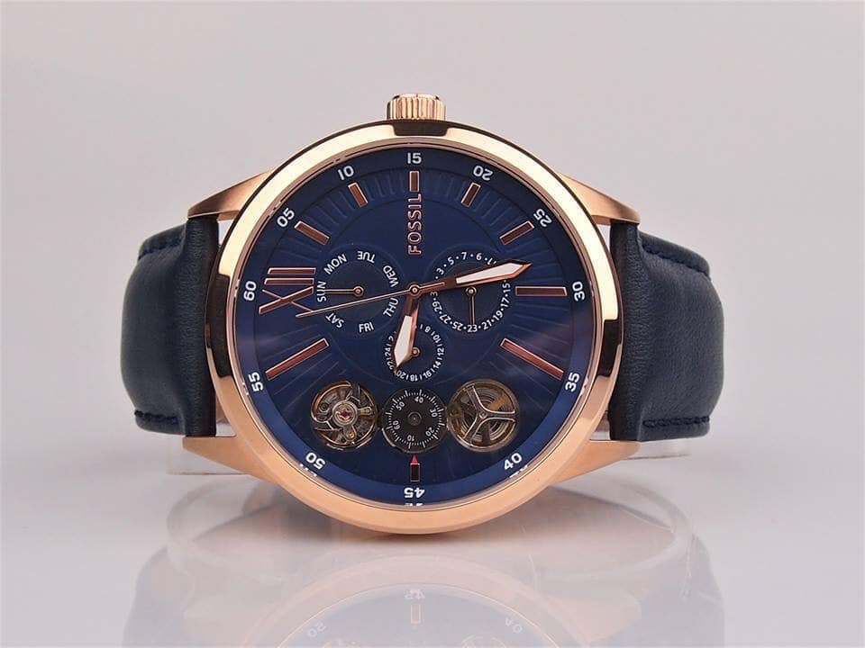 Fossil Flynn Mechanical Blue Dial Blue Leather Strap Watch for Men