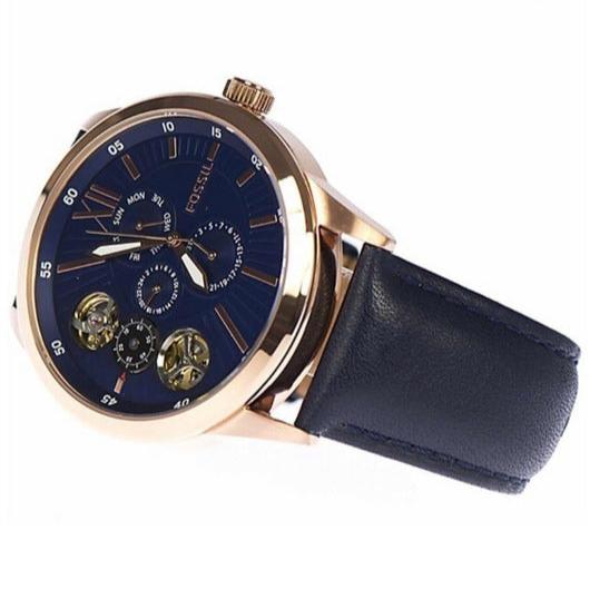 Fossil Flynn Mechanical Blue Dial Blue Leather Strap Watch for Men