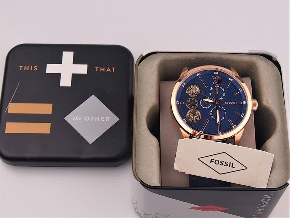 Fossil Flynn Mechanical Blue Dial Blue Leather Strap Watch for Men