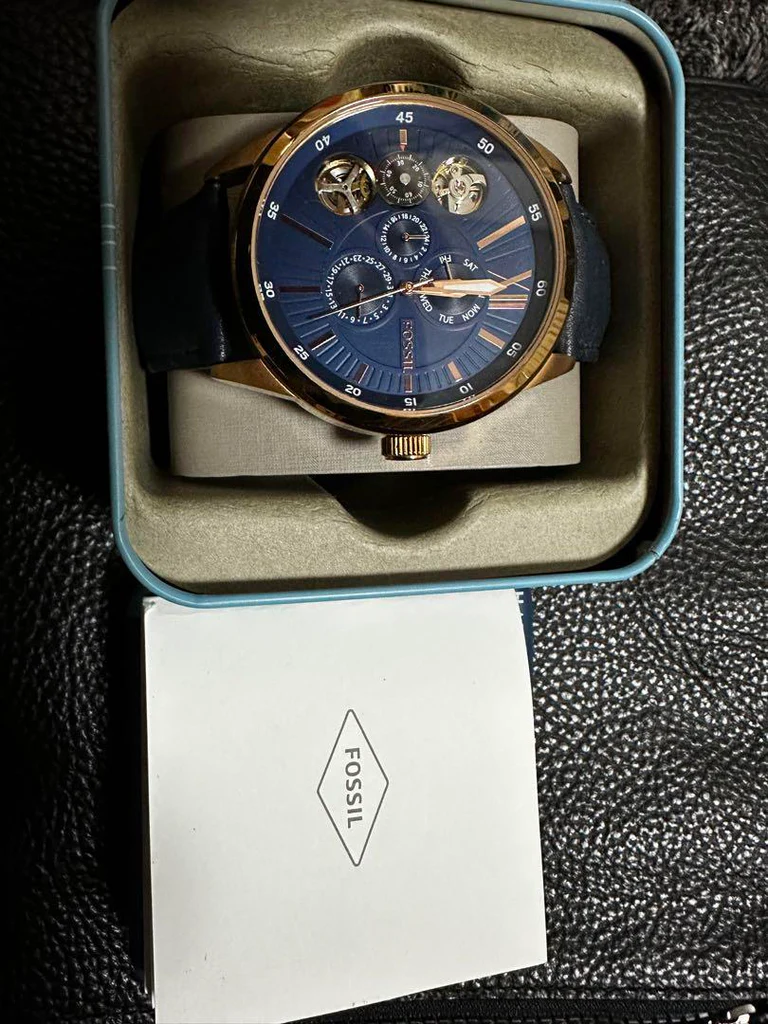 Fossil Flynn Mechanical Blue Dial Blue Leather Strap Watch for Men