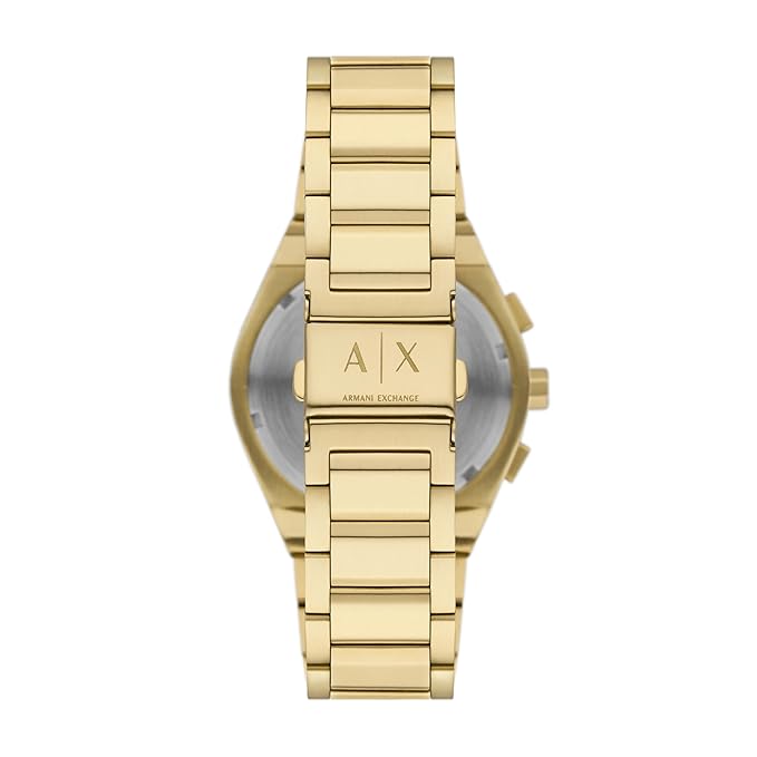 Armani Exchange Stainless Steel Analog Black Dial Men's Watch,Band Color:Gold