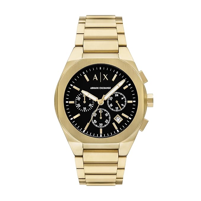 Armani Exchange Stainless Steel Analog Black Dial Men's Watch,Band Color:Gold