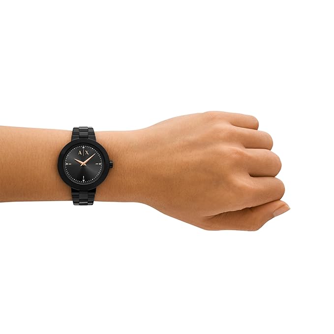 Armani Exchange Stainless Steel Analog Black Dial Women's Watch, Band Color:Black