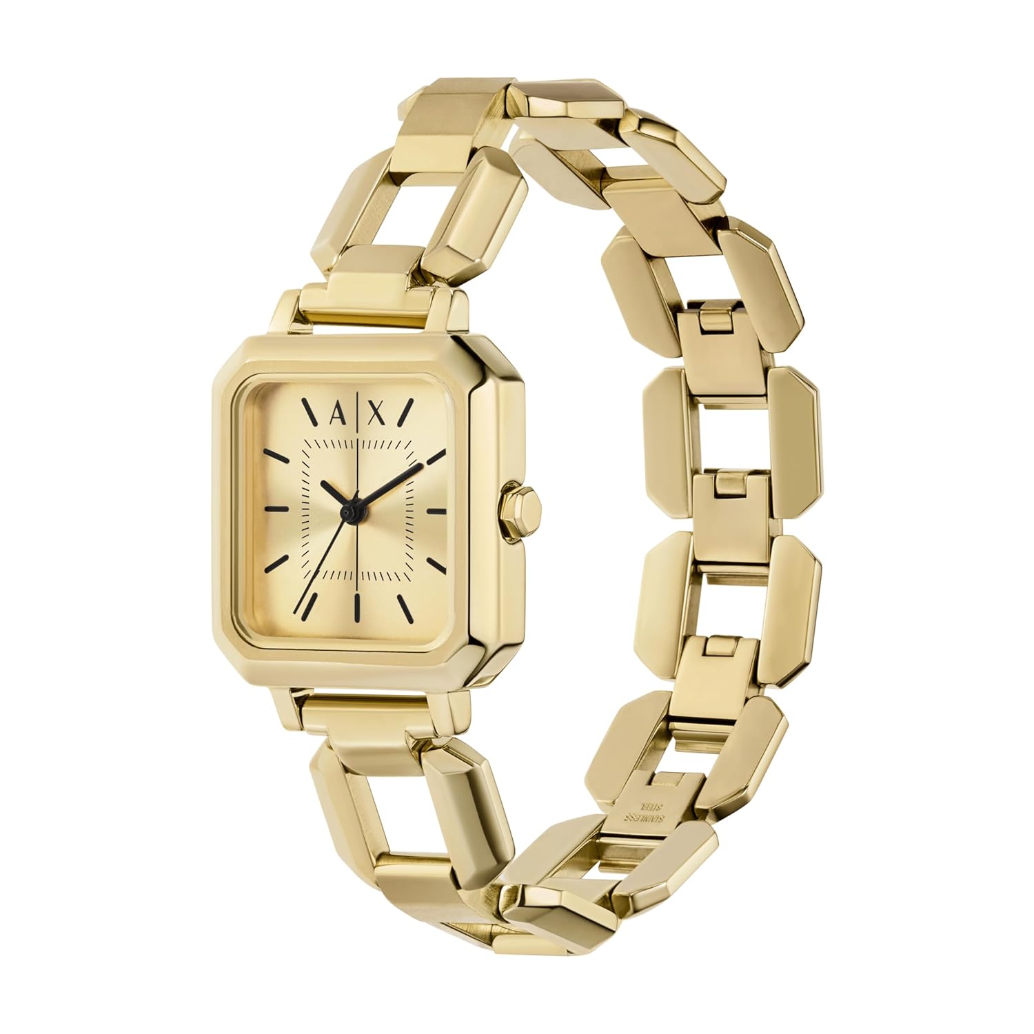 Armani Exchange Stainless Steel Analog Gold Dial Women Watch, Gold Band