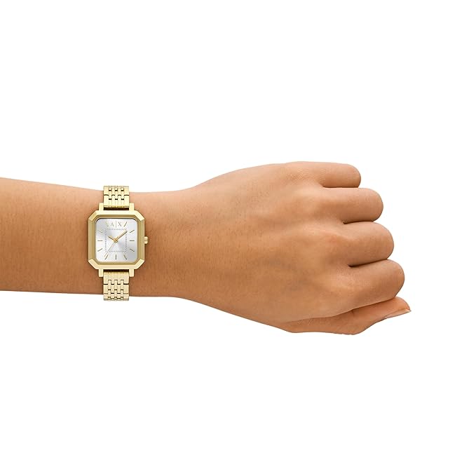 Armani Exchange Stainless Steel Analog Silver Dial Women's Watch, Band Color:Gold