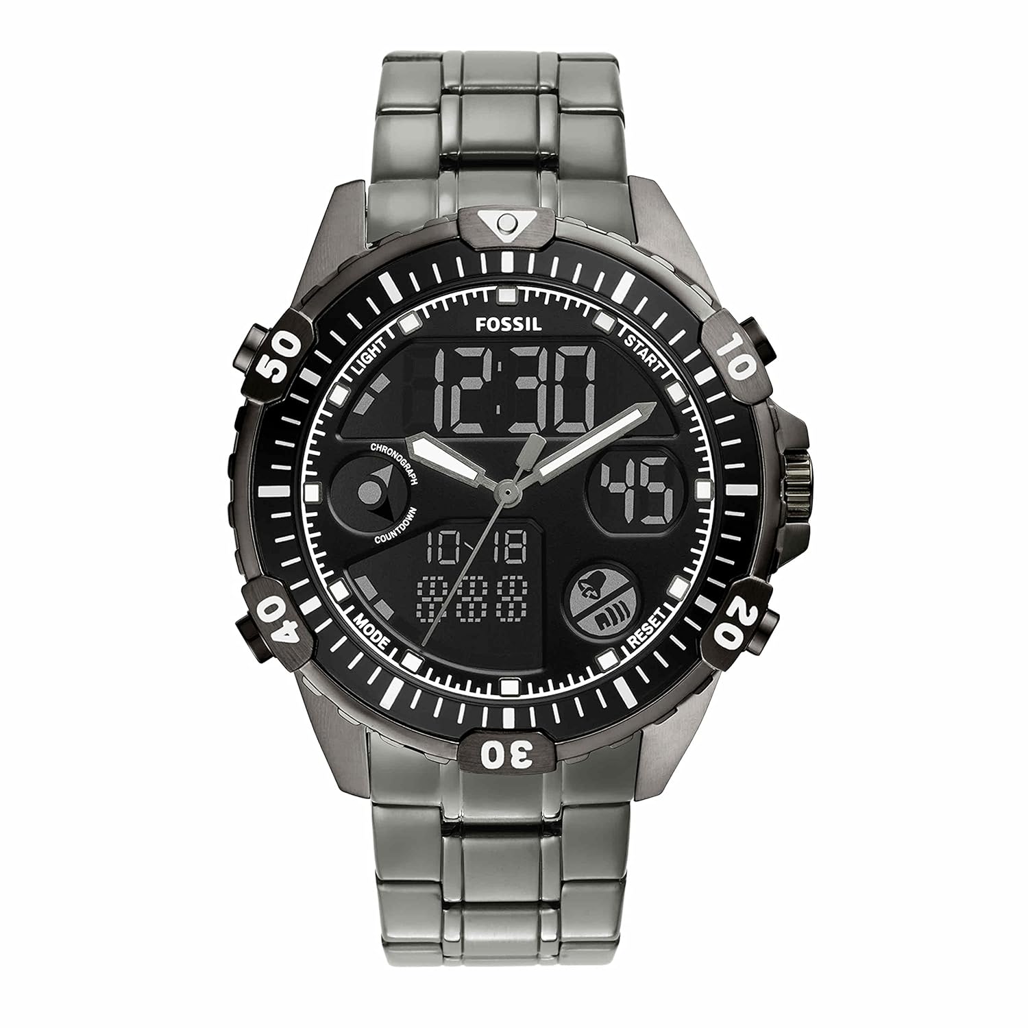 Fossil Garrett Analog-Digital Black Dial Men's Watch, Gun-Metal