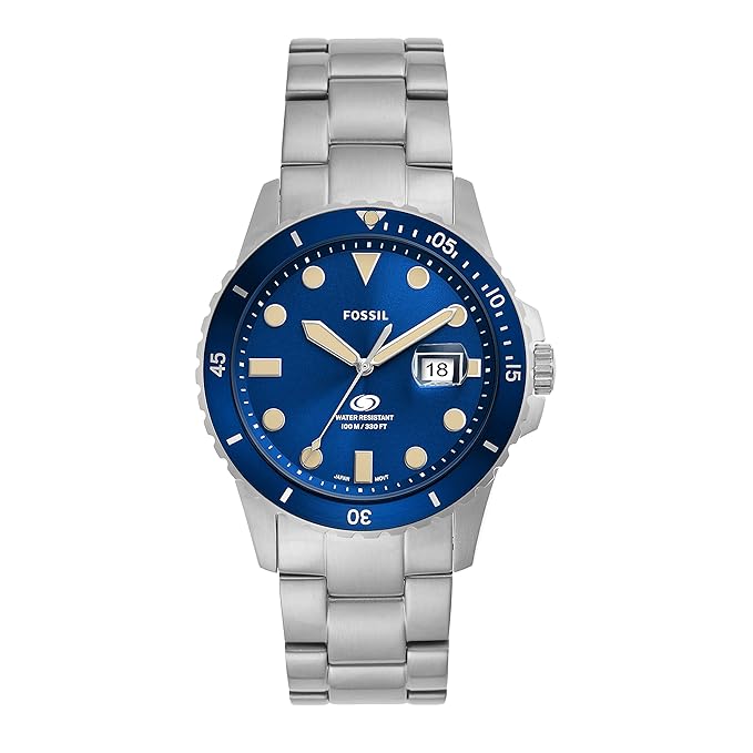 Fossil Analog Men's Watch Blue Dial Silver Colored Strap Stainless Steel