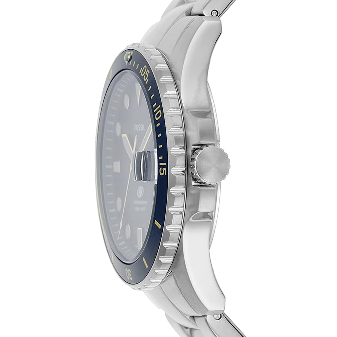 Fossil Analog Men's Watch Blue Dial Silver Colored Strap Stainless Steel