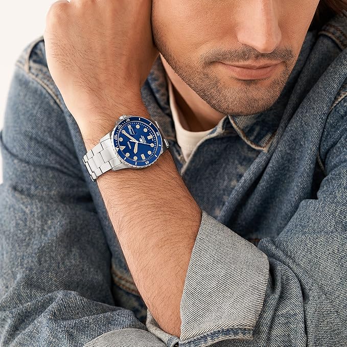 Fossil Analog Men's Watch Blue Dial Silver Colored Strap Stainless Steel