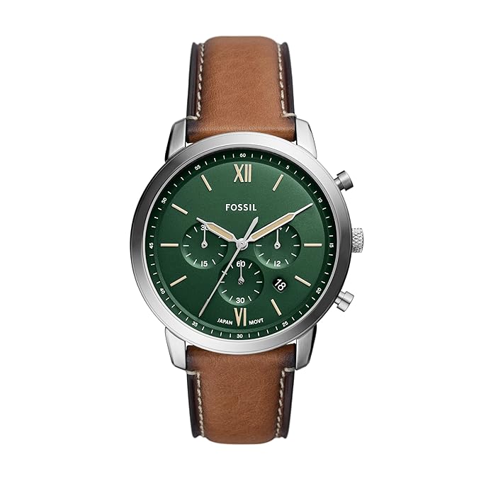 Fossil Neutra Analog Green Dial Men's Watch-Genuine Leather, Brown Strap
